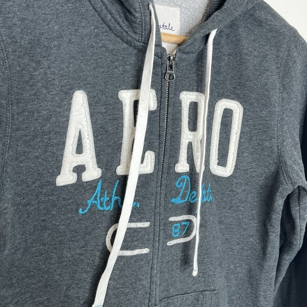 Aeropostale Full Zip Logo Hoodie Gray Womens L Fleece Sweatshirt Y2K Style - Picture 2 of 10